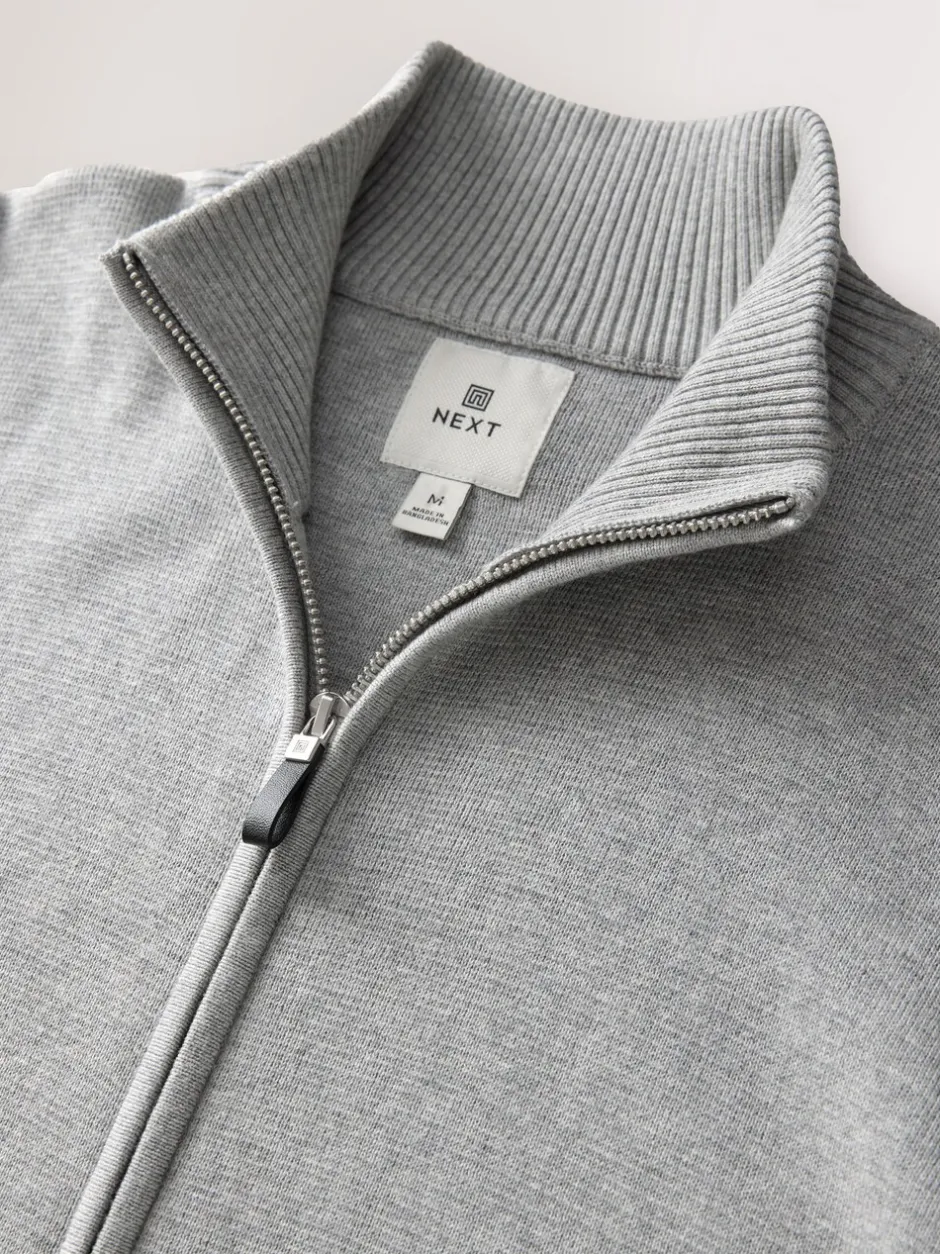Gebreide Kleding*Next - Regular Fit 100% Cotton Premium Zip-Through Cardigan Lichtgrijs