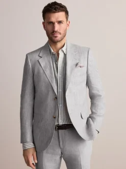 Blazers En Business-Jasjes|Pakken|Next - Slimfit Leomaster Italiaans 100% linnen colbert Lichtgrijs