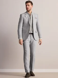 Blazers En Business-Jasjes|Pakken|Next - Slimfit Leomaster Italiaans 100% linnen colbert Lichtgrijs