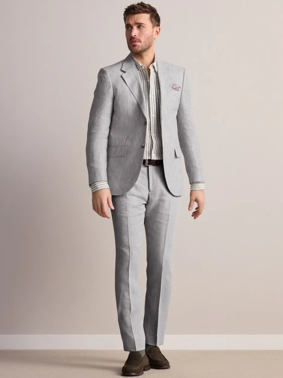 Blazers En Business-Jasjes|Pakken|Next - Slimfit Leomaster Italiaans 100% linnen colbert Lichtgrijs