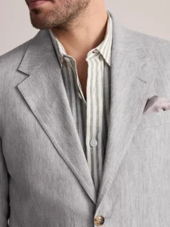 Blazers En Business-Jasjes|Pakken|Next - Slimfit Leomaster Italiaans 100% linnen colbert Lichtgrijs
