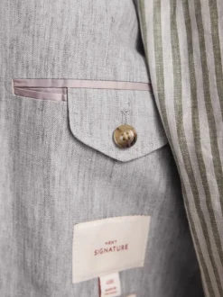 Blazers En Business-Jasjes|Pakken|Next - Slimfit Leomaster Italiaans 100% linnen colbert Lichtgrijs