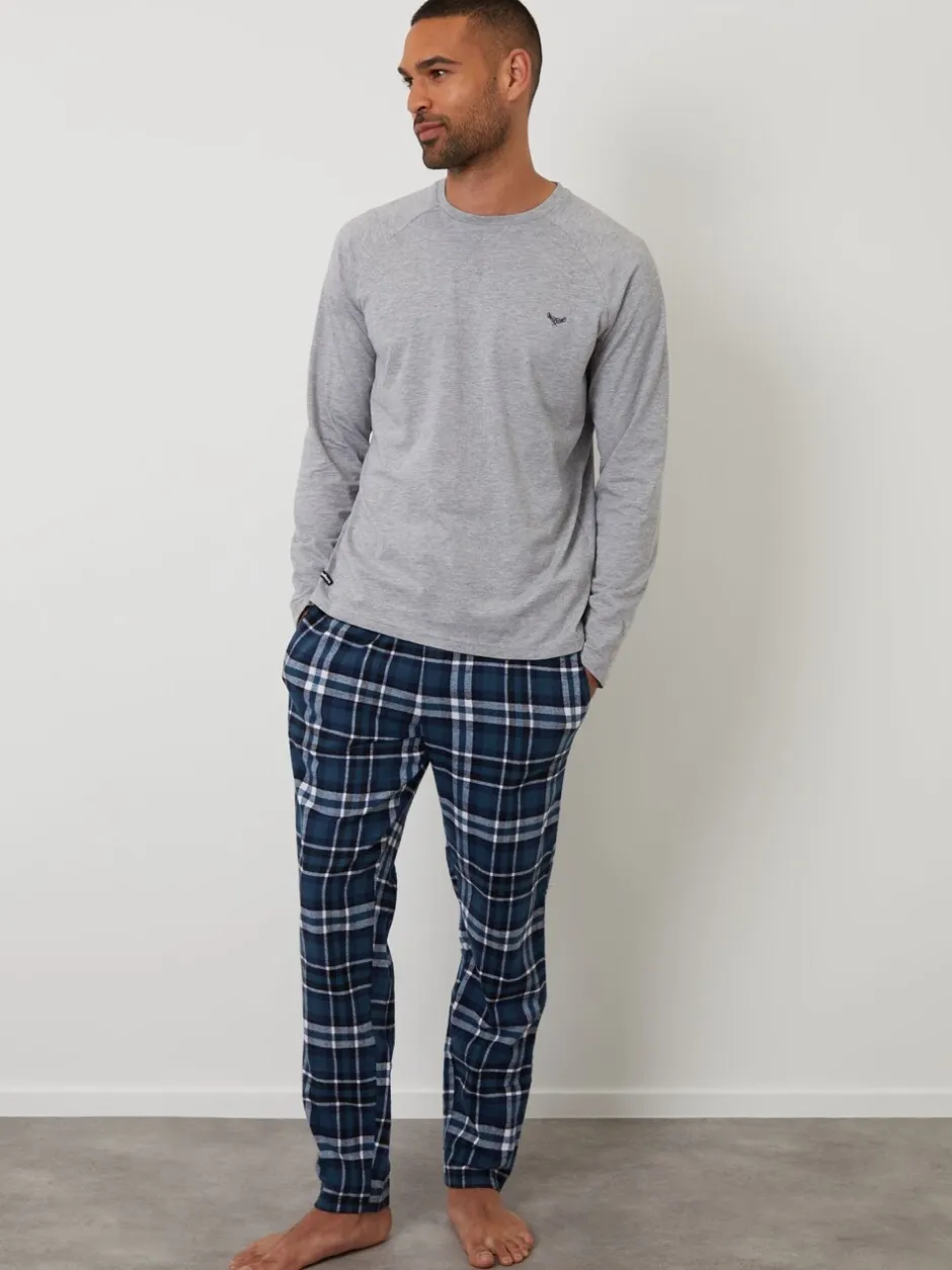 Pyjama's|Threadbare Lichtgrijs - - Pyjamaset van gemengde stoffen met lange mouwen