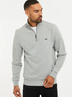 Sweaters En Hoody´S|Sweaters En Hoody´S|Threadbare Lichtgrijs - - Sweatshirt met korte rits aan de hals