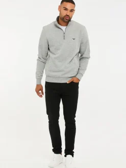 Sweaters En Hoody´S|Sweaters En Hoody´S|Threadbare Lichtgrijs - - Sweatshirt met korte rits aan de hals