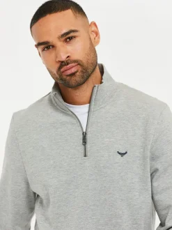Sweaters En Hoody´S|Sweaters En Hoody´S|Threadbare Lichtgrijs - - Sweatshirt met korte rits aan de hals
