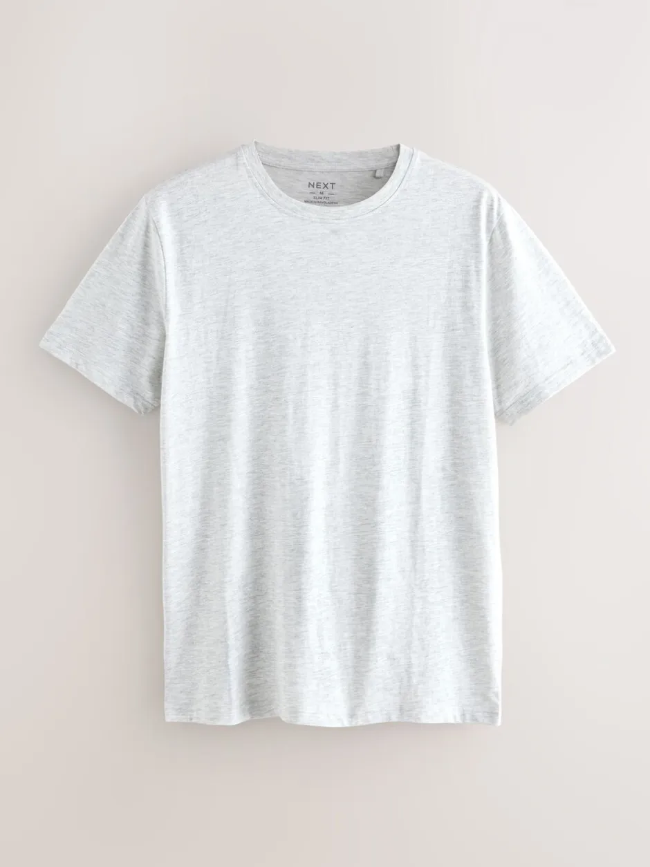 T-Shirts En Hemden|Next Lichtgrijs gemêleerd - Slim Fit - Essentieel katoenen T-shirt met ronde hals