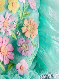 Gelegenheidskleding|Jurken|Jojo Maman Bébé - Appliqué Floral Tulle Party Dress Lichtgroen