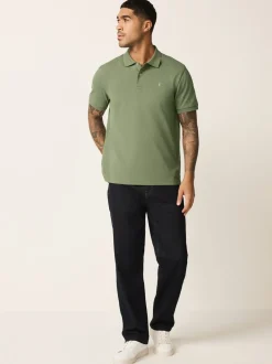 Poloshirts|Next Lichtolijfgroen - Normale Pasvorm - Piqué poloshirt met korte mouwen
