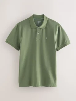 Poloshirts|Next Lichtolijfgroen - Normale Pasvorm - Piqué poloshirt met korte mouwen
