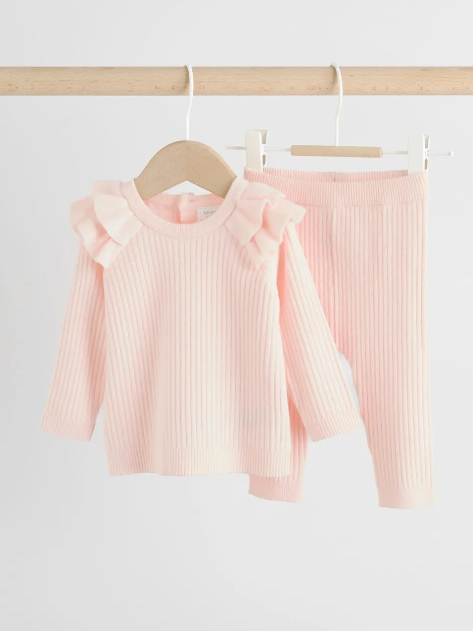 Sets En Combisets|Truien En Breisels|Next Lichtroze - Gebreide babytrui en leggings set 2 -delig (0mnd -3jr)