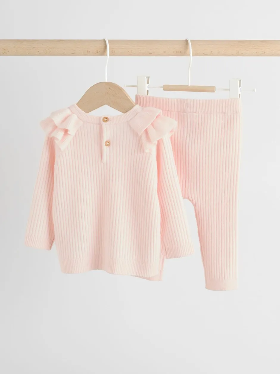Sets En Combisets|Truien En Breisels|Next Lichtroze - Gebreide babytrui en leggings set 2 -delig (0mnd -3jr)