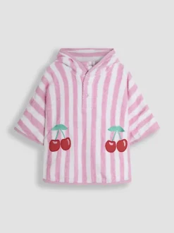Badkleding|Badkleding*Jojo Maman Bébé - 100% katoenen handdoekponcho met vlindermotief Lichtroze