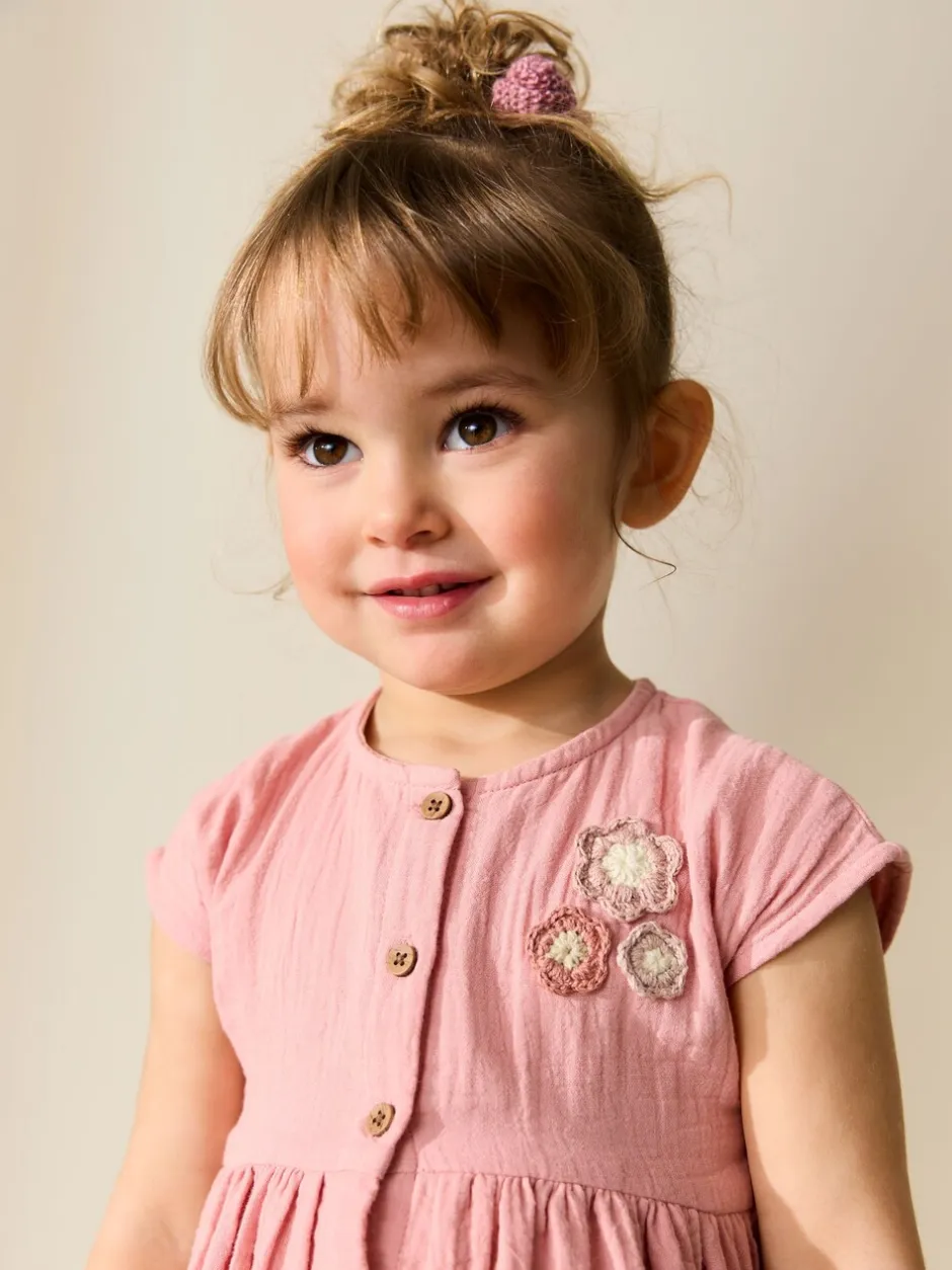 Jurken|Next - Textured Short Sleeve Dress (3mths-8yrs) Lichtroze