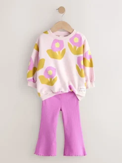 Sets En Combisets|Truien En Breisels|Next - Set van sweatshirt en uitlopende legging (3mnd -7jr) Lichtroze bloemen