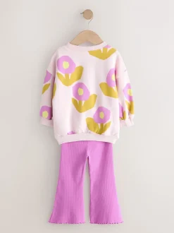 Sets En Combisets|Truien En Breisels|Next - Set van sweatshirt en uitlopende legging (3mnd -7jr) Lichtroze bloemen