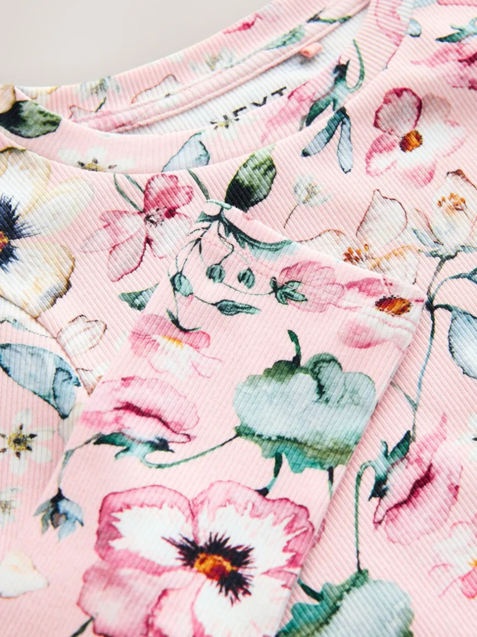 Tops|T-Shirts|Next Lichtroze met bloemenprint - Geribbelde top met lange mouwen (3-16 jr)