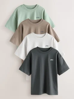 T-Shirts|Tops|Next - Short Sleeve Logo Chest Graphic T-Shirts 4 Pack (3-16yrs) Light Grey/Brown/Dark Grey/Green
