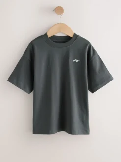 T-Shirts|Tops|Next - Short Sleeve Logo Chest Graphic T-Shirts 4 Pack (3-16yrs) Light Grey/Brown/Dark Grey/Green