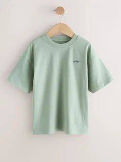T-Shirts|Tops|Next - Short Sleeve Logo Chest Graphic T-Shirts 4 Pack (3-16yrs) Light Grey/Brown/Dark Grey/Green