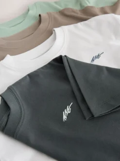 T-Shirts|Tops|Next - Short Sleeve Logo Chest Graphic T-Shirts 4 Pack (3-16yrs) Light Grey/Brown/Dark Grey/Green