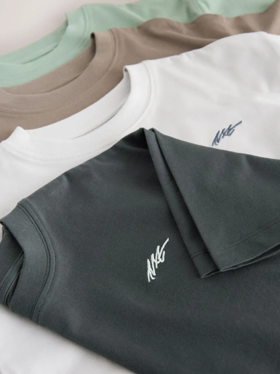 T-Shirts|Tops|Next - Short Sleeve Logo Chest Graphic T-Shirts 4 Pack (3-16yrs) Light Grey/Brown/Dark Grey/Green