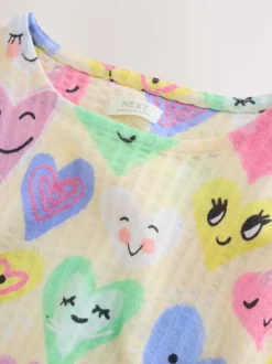 Jurken|Next - Jersey jurk met korte mouwen (3-16 jr) Light Yellow Heart Print