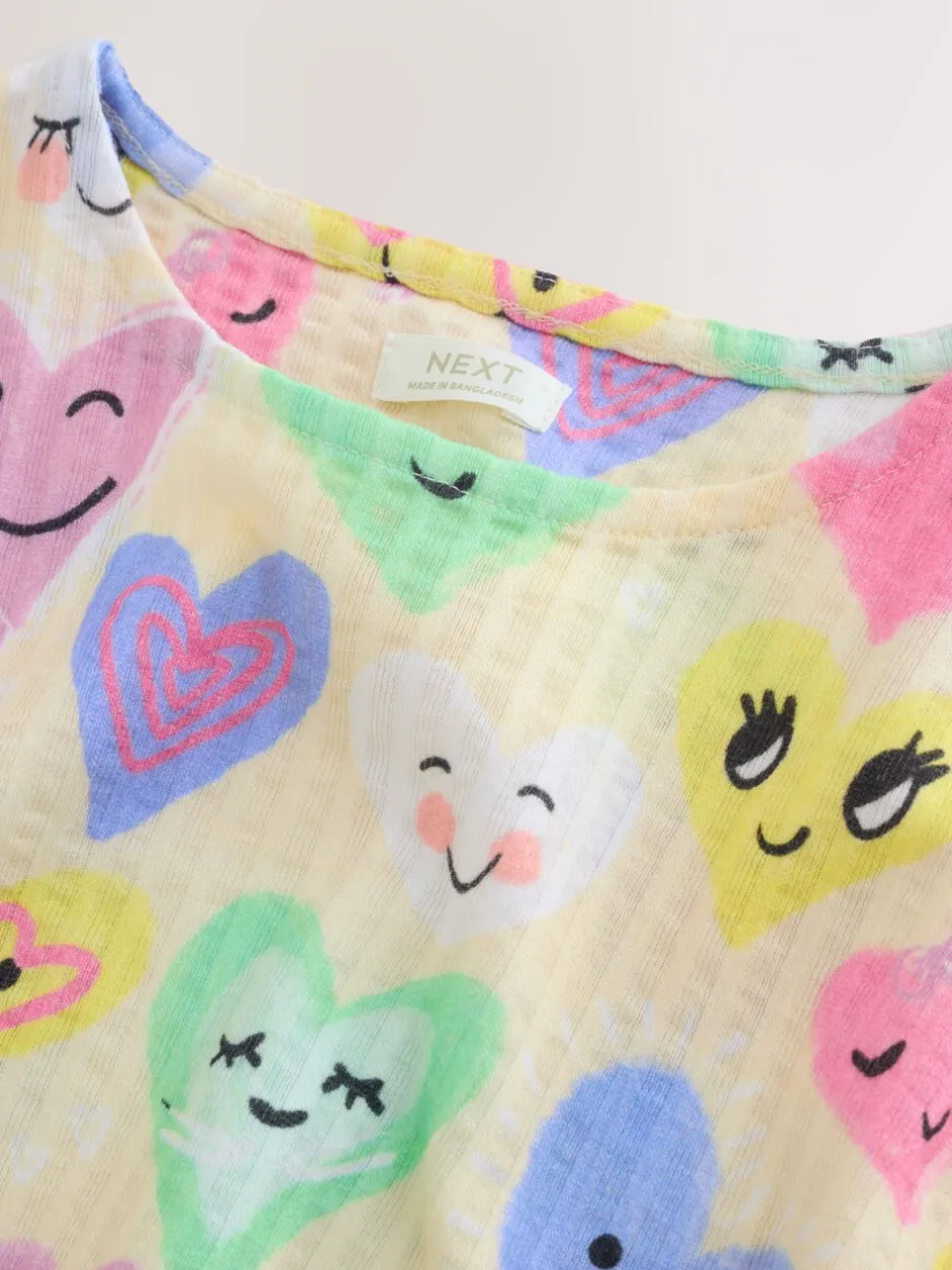 Jurken|Next - Jersey jurk met korte mouwen (3-16 jr) Light Yellow Heart Print