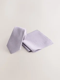 Stropdassen En Pochets*Next Lila - Set met textuurrijke stropdas en pochet