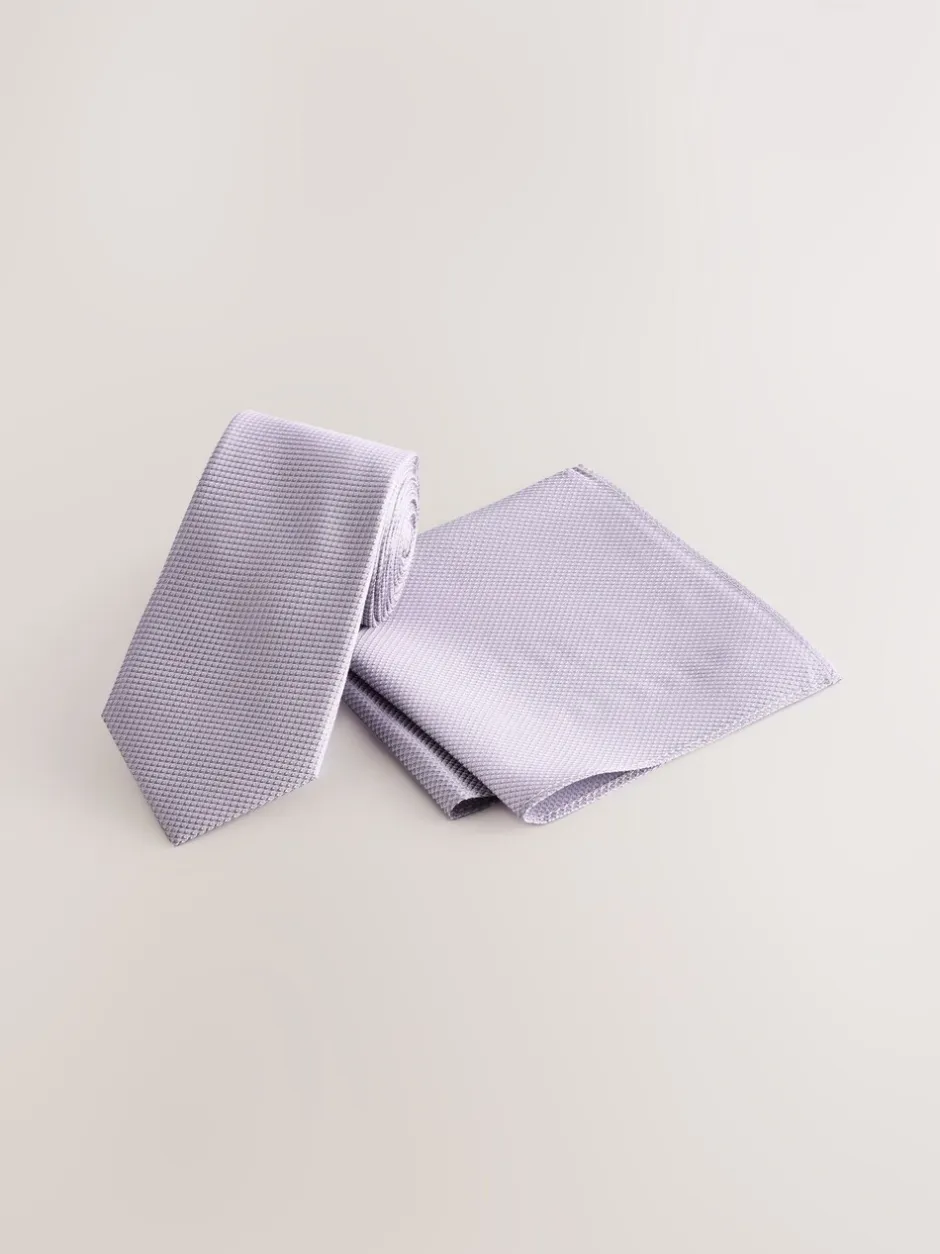 Stropdassen En Pochets*Next Lila - Set met textuurrijke stropdas en pochet