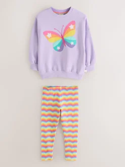 Sweaters En Hoody´S|Sets En Outfits*Little Bird by Jools Oliver - 2 Piece Jumper and Leggings Set Lila met vlinders