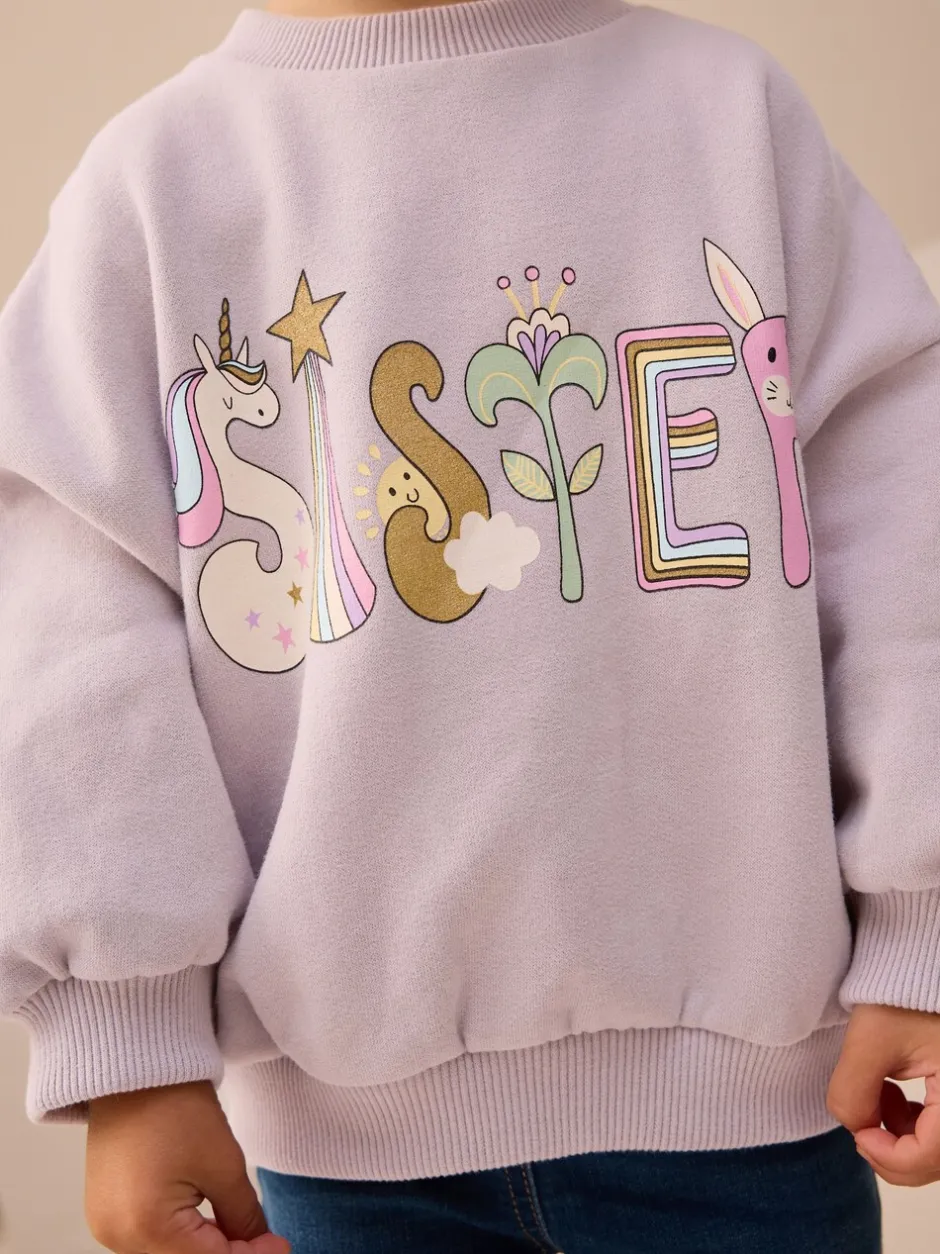 Truien En Breisels|Sweaters En Hoody´S|Next Lila Paarse Sister - Sweatshirt met ronde hals (3 mnd-7 jr)