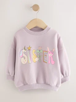 Truien En Breisels|Sweaters En Hoody´S|Next Lila Paarse Sister - Sweatshirt met ronde hals (3 mnd-7 jr)