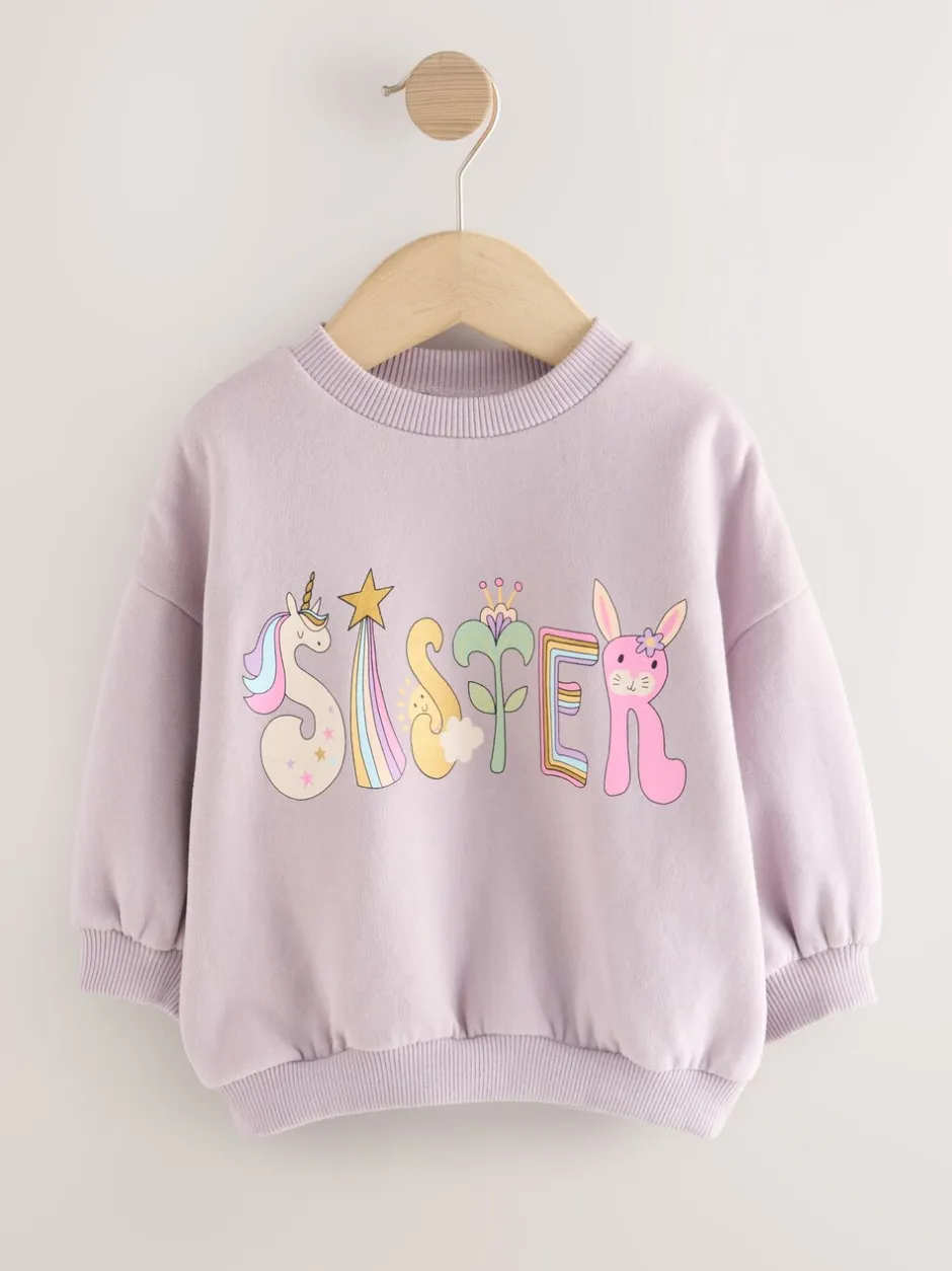 Truien En Breisels|Sweaters En Hoody´S|Next Lila Paarse Sister - Sweatshirt met ronde hals (3 mnd-7 jr)