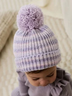 Mutsjes En Antikrabwantjes|Mutsen, Handschoenen En Sjaals|Next - Gebreide babymuts van chenille met pompon (0mnd-2jr) Lila ton-sur-ton