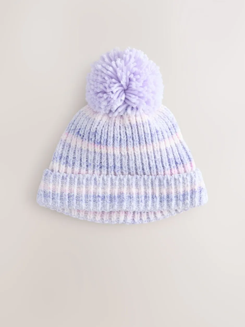 Mutsjes En Antikrabwantjes|Mutsen, Handschoenen En Sjaals|Next - Gebreide babymuts van chenille met pompon (0mnd-2jr) Lila ton-sur-ton