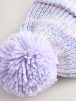 Mutsjes En Antikrabwantjes|Mutsen, Handschoenen En Sjaals|Next - Gebreide babymuts van chenille met pompon (0mnd-2jr) Lila ton-sur-ton