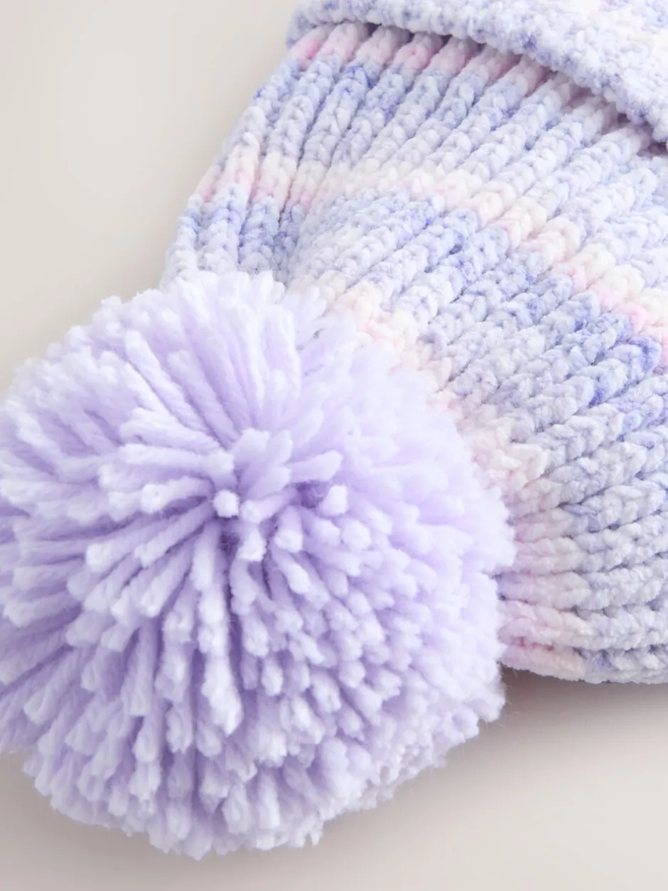 Mutsjes En Antikrabwantjes|Mutsen, Handschoenen En Sjaals|Next - Gebreide babymuts van chenille met pompon (0mnd-2jr) Lila ton-sur-ton