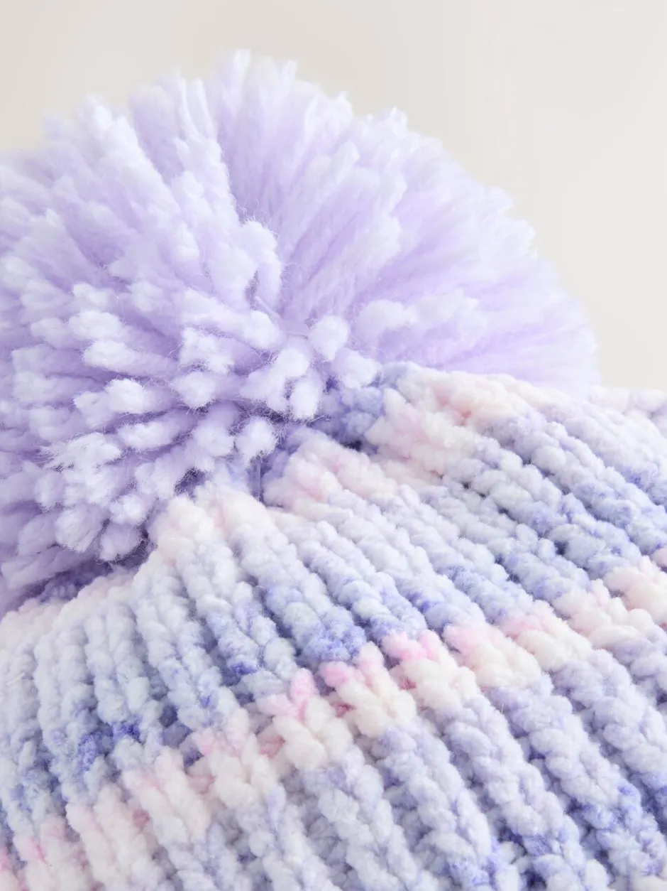 Mutsjes En Antikrabwantjes|Mutsen, Handschoenen En Sjaals|Next - Gebreide babymuts van chenille met pompon (0mnd-2jr) Lila ton-sur-ton