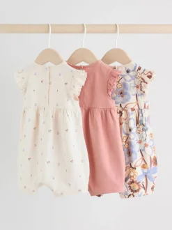 Rompertjes En Tuinbroeken|Babypakjes En Babypyjama's|Next - 3 Rompertjes Lilac and Ecru Floral Frill Shoulder