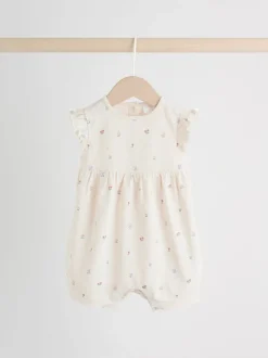 Rompertjes En Tuinbroeken|Babypakjes En Babypyjama's|Next - 3 Rompertjes Lilac and Ecru Floral Frill Shoulder