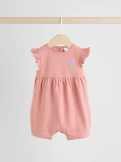 Rompertjes En Tuinbroeken|Babypakjes En Babypyjama's|Next - 3 Rompertjes Lilac and Ecru Floral Frill Shoulder