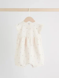 Rompertjes En Tuinbroeken|Babypakjes En Babypyjama's|Next - 3 Rompertjes Lilac and Ecru Floral Frill Shoulder