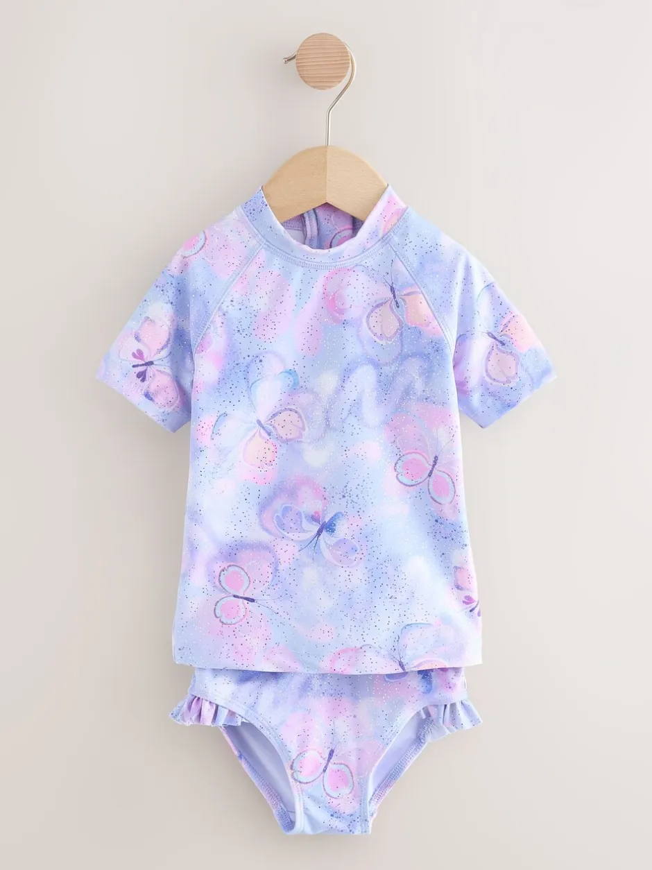 Badkleding|Badkleding|Next - Zonbeschermende zwemset met korte mouwen (3mnd-10jr) Lilac Purple Butterfly Foil
