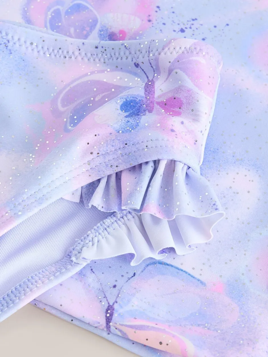 Badkleding|Badkleding|Next - Zonbeschermende zwemset met korte mouwen (3mnd-10jr) Lilac Purple Butterfly Foil