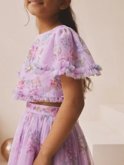 Shorts En Rokken|Next Lila-paars - Floral Embellished Top and Skirt Lehenga Set (3-16yrs)