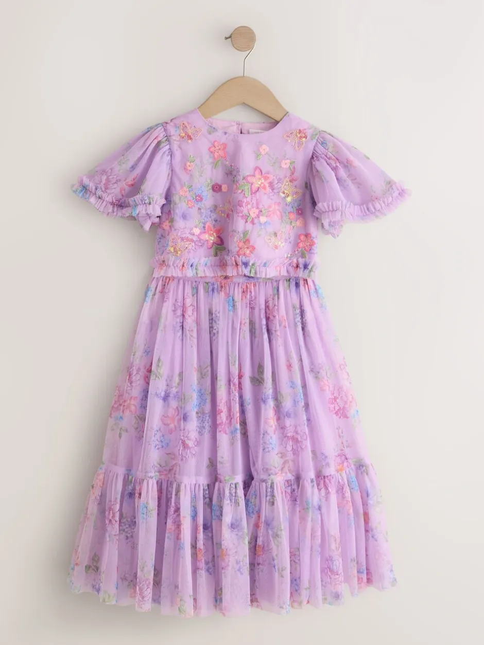 Shorts En Rokken|Next Lila-paars - Floral Embellished Top and Skirt Lehenga Set (3-16yrs)