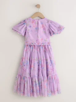 Shorts En Rokken|Next Lila-paars - Floral Embellished Top and Skirt Lehenga Set (3-16yrs)