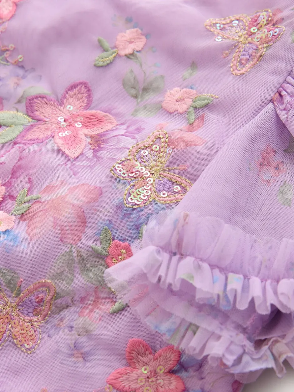 Shorts En Rokken|Next Lila-paars - Floral Embellished Top and Skirt Lehenga Set (3-16yrs)
