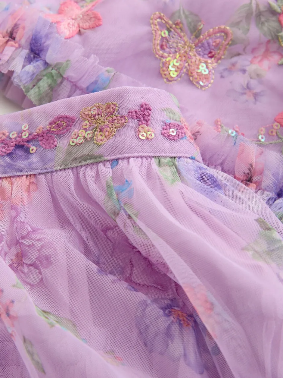 Shorts En Rokken|Next Lila-paars - Floral Embellished Top and Skirt Lehenga Set (3-16yrs)